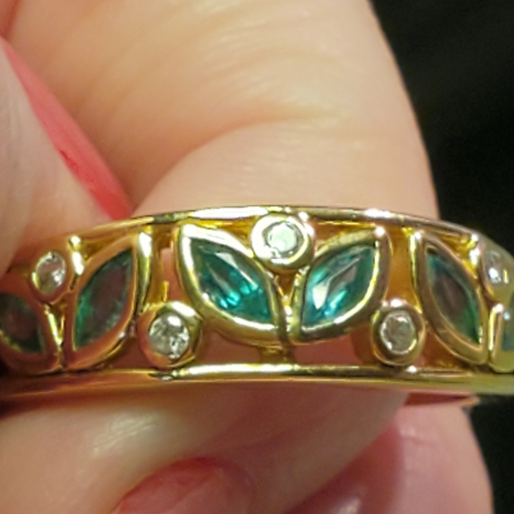Vintage Floral Accent 925 Silver Canada Goldstone Ring Size 8.25